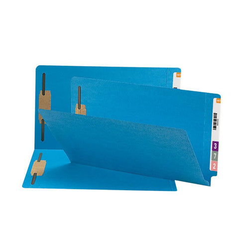 Smead End Tab Fastener File Folder, Shelf-Master® Reinforced Straight-Cut Tab, 2 Fasteners, Legal Size, Blue, 50 per Box (28040)