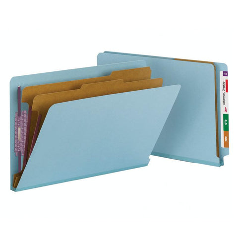 Smead End Tab Pressboard Classification Folder with SafeSHIELD® Fasteners, 2 Dividers, Legal, Blue (29781)