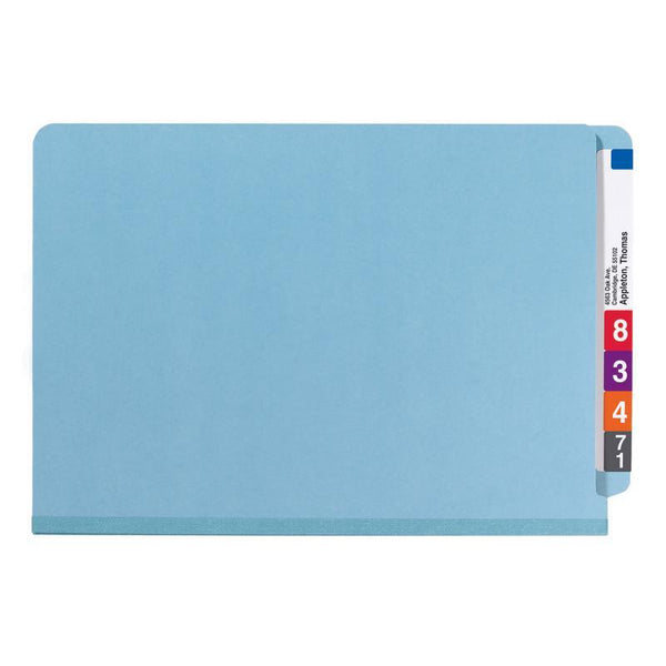 Smead End Tab Pressboard Classification Folder with SafeSHIELD® Fasteners, 2 Dividers, Legal, Blue (29781)