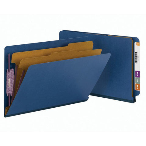 Smead End Tab Pressboard Classification Folder with SafeSHIELD® Fasteners, 2 Dividers, Legal, Dark Blue (29784)