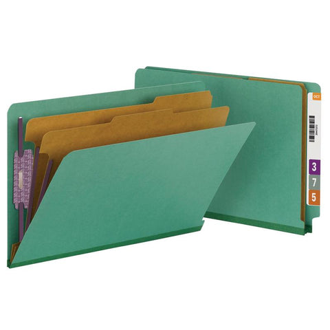 Smead End Tab Pressboard Classification Folder with SafeSHIELD® Fasteners, 2 Dividers, Legal, Green (29785)