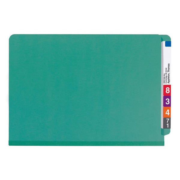 Smead End Tab Pressboard Classification Folder with SafeSHIELD® Fasteners, 2 Dividers, Legal, Green (29785)
