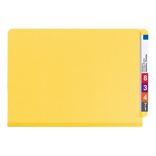 Smead End Tab Pressboard Classification Folder with SafeSHIELD® Fasteners, 2 Dividers, Legal, Yellow (29789)