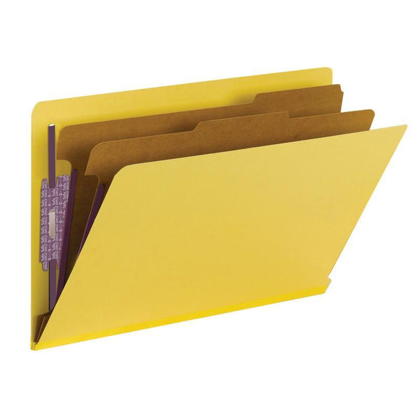 Smead End Tab Pressboard Classification Folder with SafeSHIELD® Fasteners, 2 Dividers, Legal, Yellow (29789)