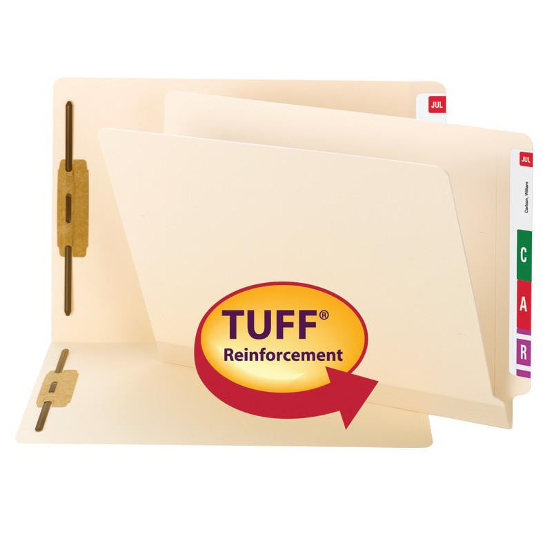 Smead TUFF® Laminated End Tab Fastener Folder, Shelf-Master® Reinforced Straight-Cut Tab, Letter Size, Manila, 50 per Box (34105)