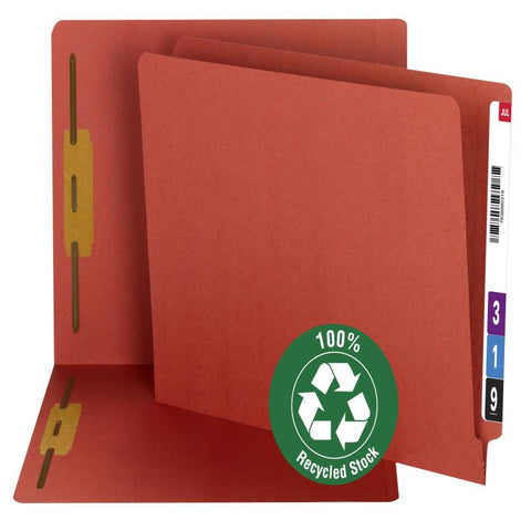 Smead 100% Recycled End Tab Fastener File Folder, Shelf-Master® Reinforced Straight-Cut Tab, 2 Fasteners, Red, 50 per Box (34171)