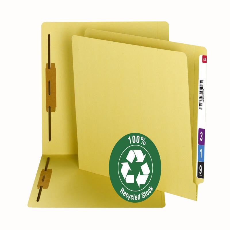 Smead 100% Recycled End Tab Fastener File Folder, Shelf-Master® Reinforced Straight-Cut Tab, 2 Fasteners, Yellow, 50 per Box (34173)