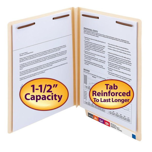 Smead End Tab Fastener File Folder, Shelf-Master® Reinforced Straight-Cut Tab, 2 Fasteners, Letter Size, Manila, 50 per Box (34276)