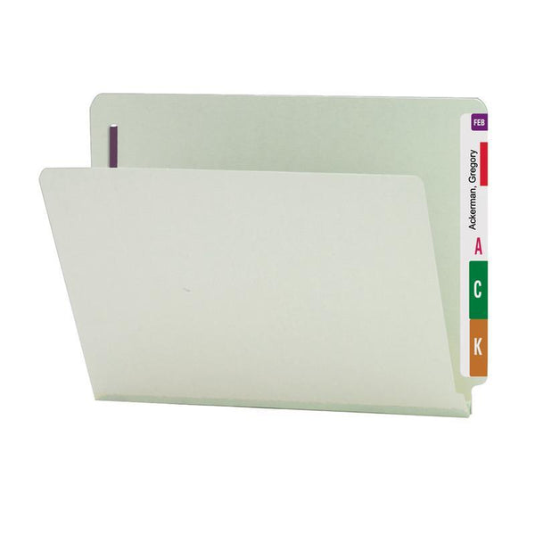 Smead End Tab Pressboard Fastener Folder with SafeSHIELD® Fastener, 2 Fasteners, Letter, Gray/Green (34705)