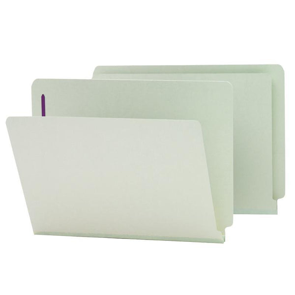 Smead End Tab Pressboard Fastener Folder with SafeSHIELD® Fastener, 2 Fasteners, Letter, Gray/Green (34705)