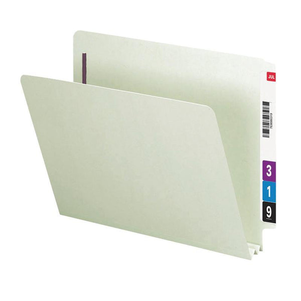 Smead End Tab Pressboard Fastener Folder with SafeSHIELD® Fastener, 2 Fasteners, Letter, Gray/Green (34715)