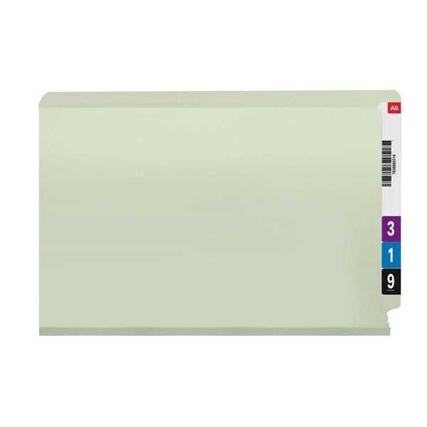 Smead End Tab Pressboard Fastener Folder with SafeSHIELD® Fastener, 2 Fasteners, Legal, Gray/Green, 25 per box (37705)