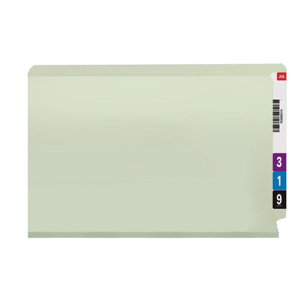 Smead End Tab Pressboard Fastener Folder with SafeSHIELD® Fastener, 2 Fasteners, Legal, Gray/Green (37725)