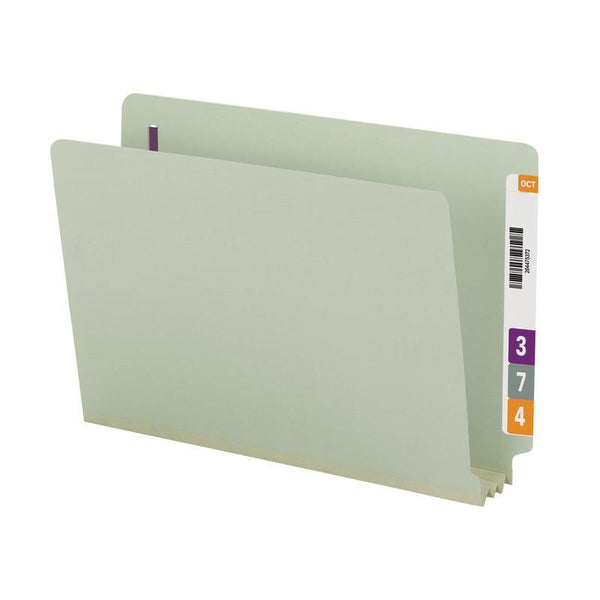 Smead End Tab Pressboard Fastener Folder with SafeSHIELD® Fastener, 2 Fasteners, Legal, Gray/Green (37725)