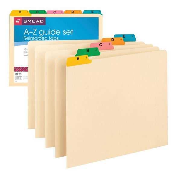 Smead Guides, Multi-Colored Fused Poly 1/5-Cut Tab (A-Z), Letter Size, Manila, 25 per Set (50180)