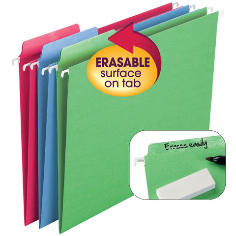 Smead Erasable FasTab® Hanging File Folder, 1/3-Cut Built-In Tab, Letter Size, Assorted Colors, 18 per Box (64031)