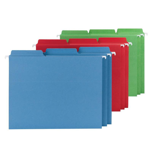 Smead FasTab® Hanging File Folder, 1/3-Cut Built-In Tab, Letter Size, Assorted Bright Colors, 18 per Box (64053)