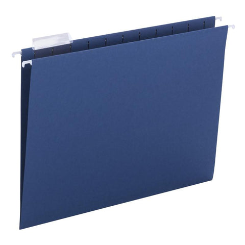 Smead Hanging File Folder with Tab, 1/5-Cut Adjustable Tab, Letter Size, Navy, 25 per Box (64057)