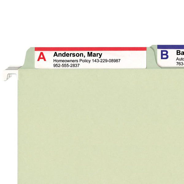 Smead FasTab® Hanging File Folder, 1/3-Cut Built-In Tab, Letter Size, Moss, 20 per Box (64082)