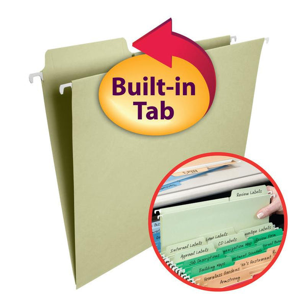Smead FasTab® Hanging File Folder, 1/3-Cut Built-In Tab, Letter Size, Moss, 20 per Box (64082)