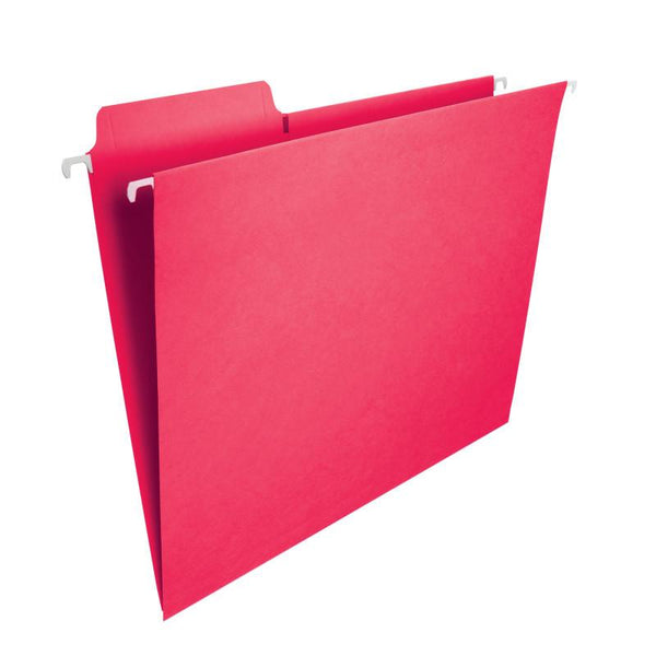 Smead FasTab® Hanging File Folder, 1/3-Cut Built-In Tab, Letter Size, Red, 20 per Box (64096)