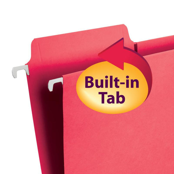 Smead FasTab® Hanging File Folder, 1/3-Cut Built-In Tab, Letter Size, Red, 20 per Box (64096)