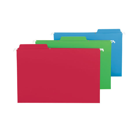 Smead FasTab® Hanging File Folder, 1/3-Cut Built-In Tab, Legal Size, Assorted Colors, 18 Per Box (64153)