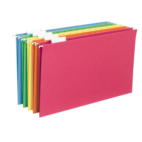 Smead Hanging File Folder with Tab, 1/5-Cut Adjustable Tab, Legal Size, Assorted Colors, 25 per Box (64159)