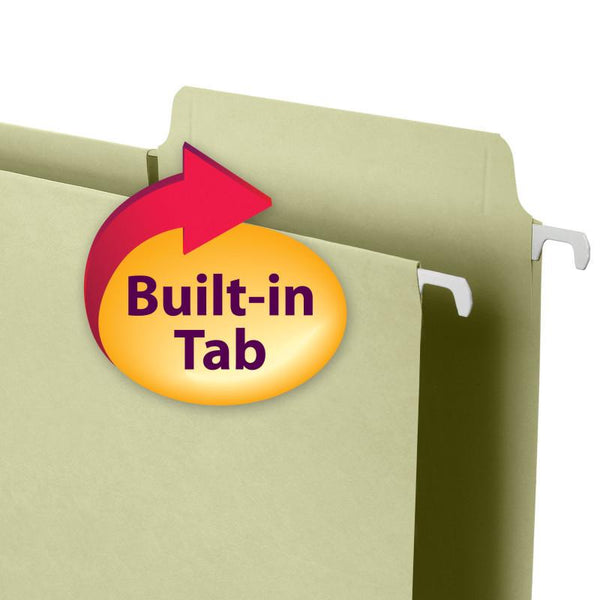 Smead FasTab® Hanging Box Bottom File Folder, 2" Expansion, 1/3-Cut Built-in Tab, Letter Size, Moss, 20 per Box (64201)