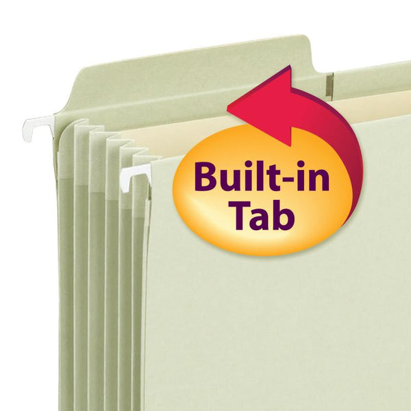 Smead FasTab® Hanging File Pocket with TUFF® Construction and Full-Height Gusset, 5-1/4" expansion,  1/3-Cut Built-in Tab, Letter Size, Moss, 9 per Box (64224)