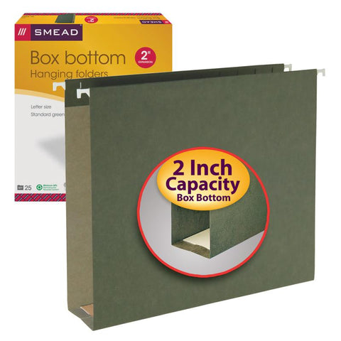 Smead Box Bottom Hanging File Folders, 2" Expansion, Letter Size, Standard Green, 25 per Box (64259)