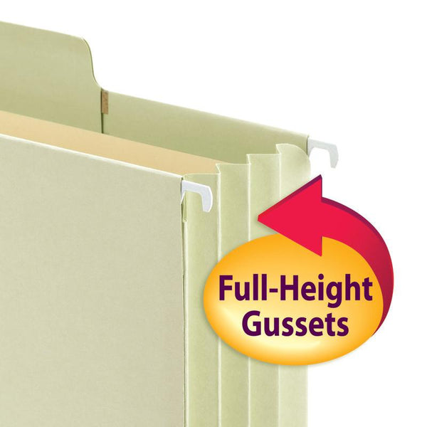 Smead FasTab® Hanging File Pocket with Full-Height Gusset, 3-1/2" Expansion, 1/3-Cut Built-in Tab, Legal Size, Moss, 9 per Box (64322)
