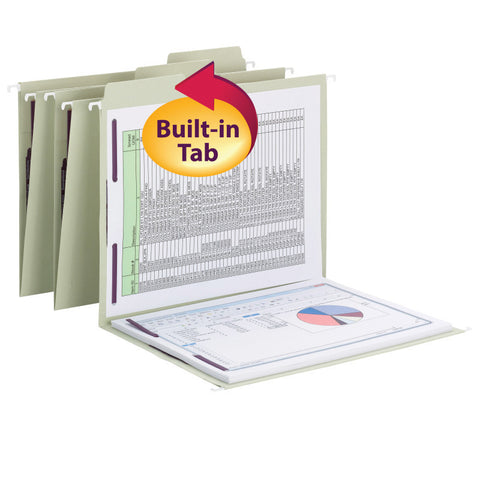 Smead FasTab® Hanging Fastener Folder with Two SafeSHIELD® Fasteners, 1/3-Cut Built in Tab, Letter Size, Moss, 18 per Box, (65120)