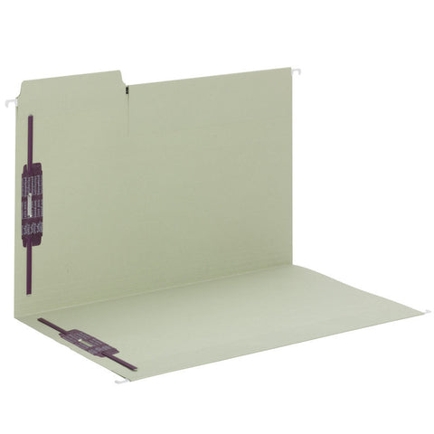 Smead FasTab® Hanging Fastener Folder with Two SafeSHIELD® Fasteners, 1/3-Cut Built in Tab, Legal Size, Moss, 18 per Box, (65170)