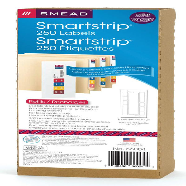 Smead Smartstrip® End Tab Labels for Laser Printer, 250 labels per pack (66004)