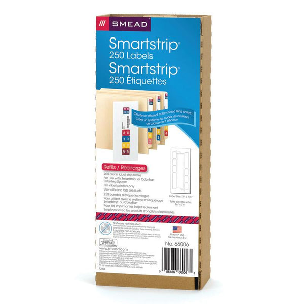 Smead Smartstrip® End Tab Labels for Ink-Jet Printers, 250 labels per pack (66006)