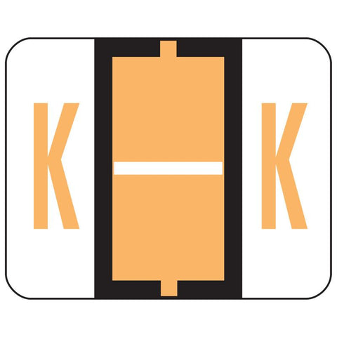 Smead BCCR Bar-Style Color-Coded Alphabetic Label, K, Label Roll, Light Orange, 500 labels per Roll, (67081)