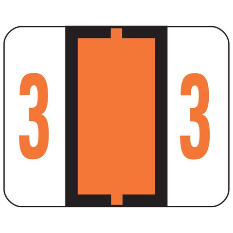 Smead BCCRN Bar-Style Color-Coded Numeric Label, 3, Label Roll, Dark Orange, 500 labels per Roll (67373)