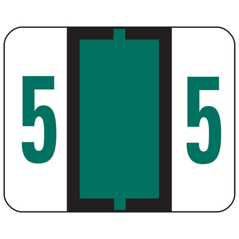 Smead BCCRN Bar-Style Color-Coded Numeric Label, 5, Label Roll, Dark Green, 500 labels per Roll (67375)