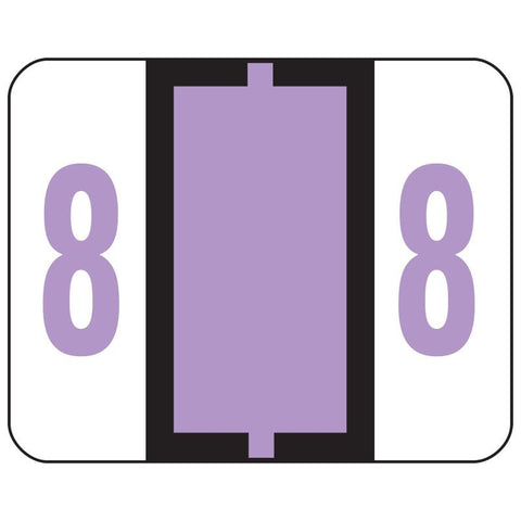Smead BCCRN Bar-Style Color-Coded Numeric Label, 8, Label Roll, Lavender, 500 labels per Roll (67378)