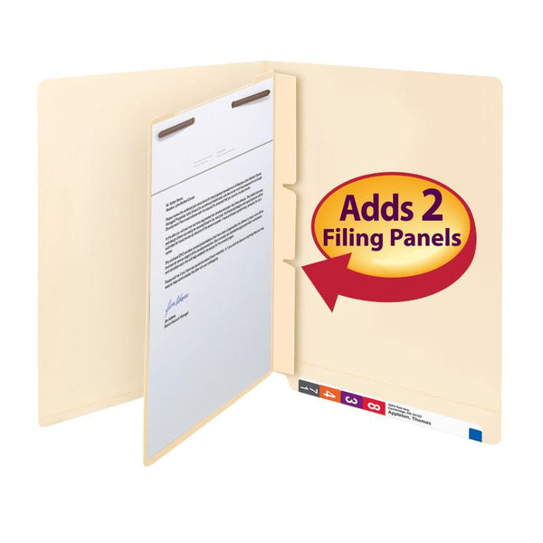 Smead Self-Adhesive Folder Divider, 1" Twin Prong Fastener, Letter Size, Manila, 100 per Box (68027)