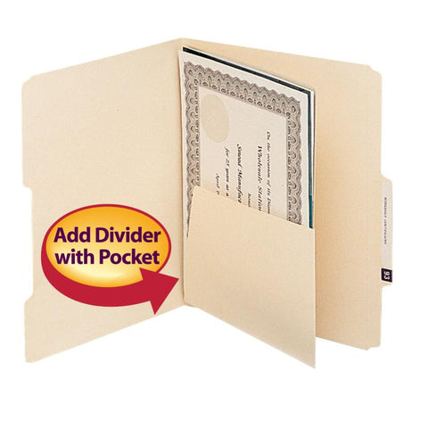 Smead Manila Self-Adhesive Folder Divider with Pockets, Letter Size, Manila, 25 per Pack (68030)
