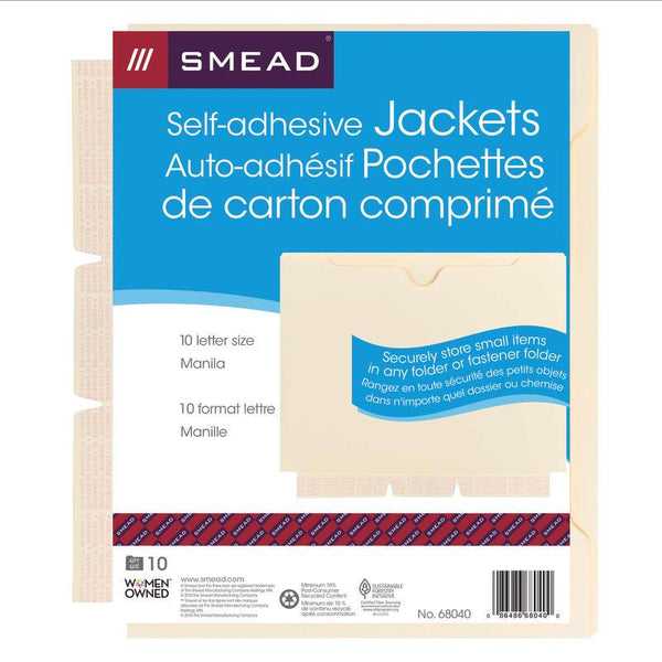 Smead Self-Adhesive Jacket, Manila, Self-Adhesive on Side, Letter Size, 10 per Pack (68040)