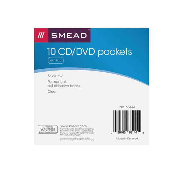 Smead Self-Adhesive Poly CD/DVD Pocket, 5"W x 4-15/16"H, Clear, 10 per Pack (68144)