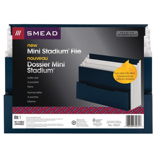 Smead Mini Stadium® File , 3 Pockets, Small Front Pocket, Letter Size, Navy (70231)