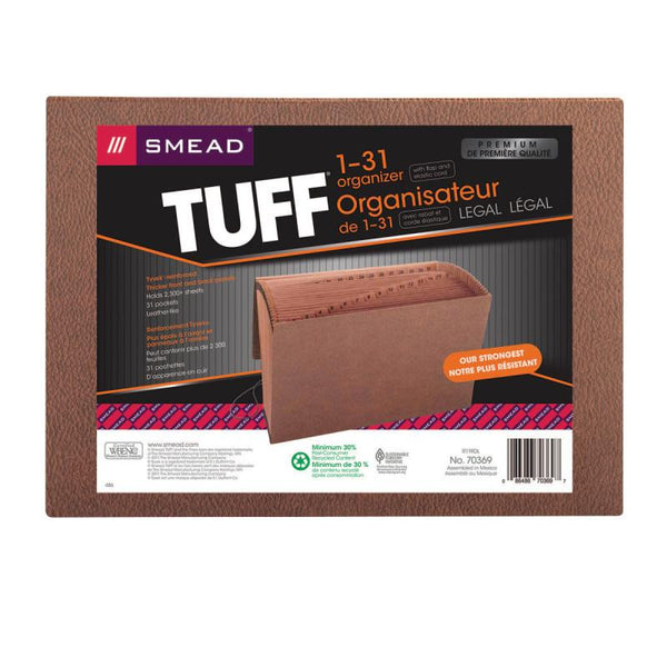 Smead TUFF® Expanding File, Daily (1-31), 31 Pockets, Flap and Elastic Cord Closure, Legal Size, Redrope-Printed Stock (70369)
