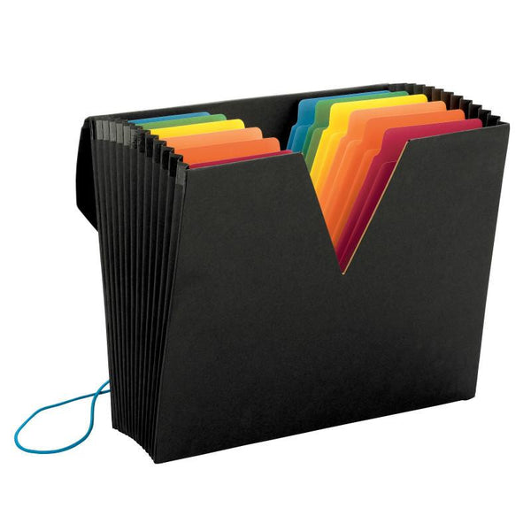 Smead ColorVue™  Expanding File with SuperTab®, 13 Pockets, Flap and Elastic Cord Closure, Letter Size, Black (70722)