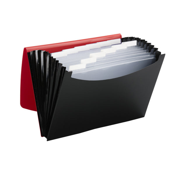 Smead Poly Expanding File, 12 Pockets, Flap and Cord Closure, Letter Size, Red/Black (70866)