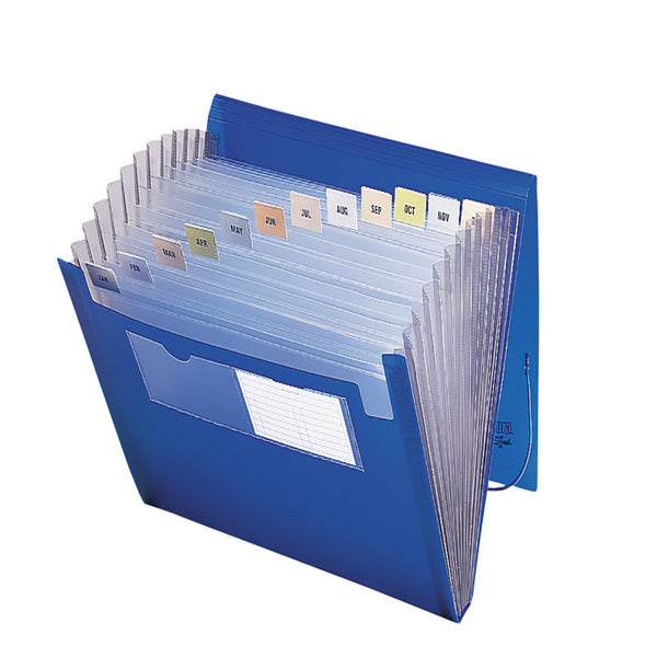 Smead Poly Expanding File, 12 Pockets, Flap and Cord Closure, Letter Size, Blue (70876)