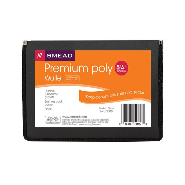 Smead Poly Premium Wallet, 5-1/4" Expansion, Letter Size, Black (71500)